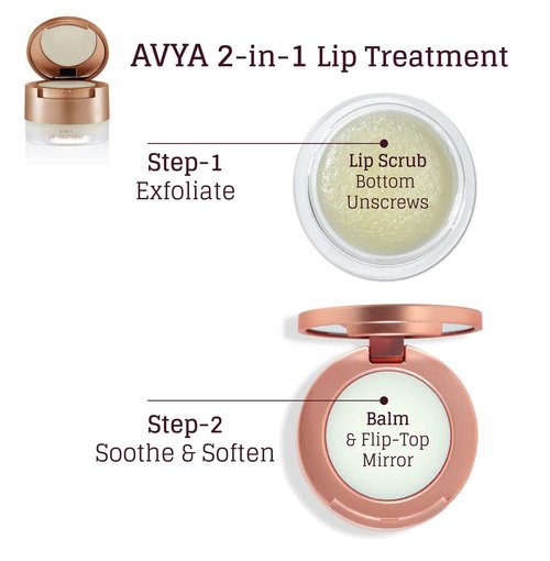 Avya Skincare Two-In-One Lip Treatment - Sugar Scrub Exfoliates & Softens Lips | Balm with Marula & Mango, 0.07oz
