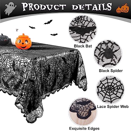 OurWarm Halloween Tablecloth Black 60 x 84 Inch Spooky Lace Decor