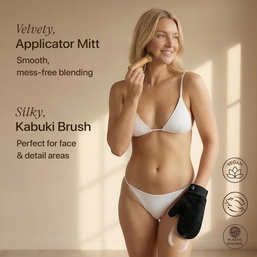 Skiennix Self Tanner Mousse Kit - Natural & Organic Ingredients | Includes Kabuki Brush & Mitt