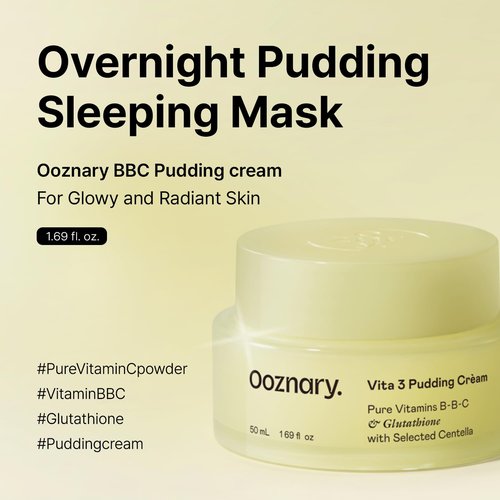OOZNARY Vita 3 Pudding Cream with Vitamin C, Niacinamide, and Glutathione for Radiant Glow & Extra Hydration | Korean Moisturizer | 1.69 fl.oz 50ml