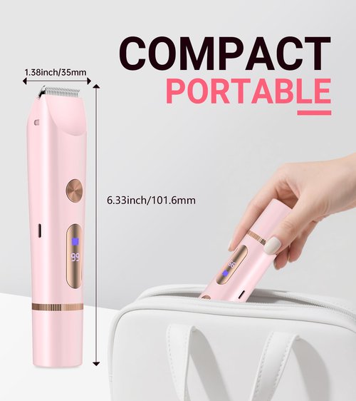 2 in 1 Bikini Trimmer for Women, Dual Head Electric Shaver with LED Display, IPX7 Waterproof Body Pubic Hair Trimmer Rechargeable Womens Electric Razor for Armpit Leg Body Facial Wet & Dry Use