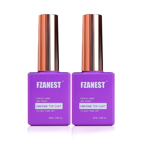 FZANEST Gel Top Coat 2 * 15ML No Wipe Diamond Top Coat Gel Nail Polish Clear High Glossy Mirror Shine Chrome Finish UV LED Long Lasting No Chipping Yellowing Salon Quality Home Use Beauty Gift