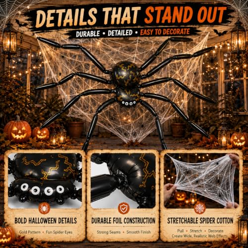 Halloween Spider Balloon Decoration Set with Web and Mini Spiders