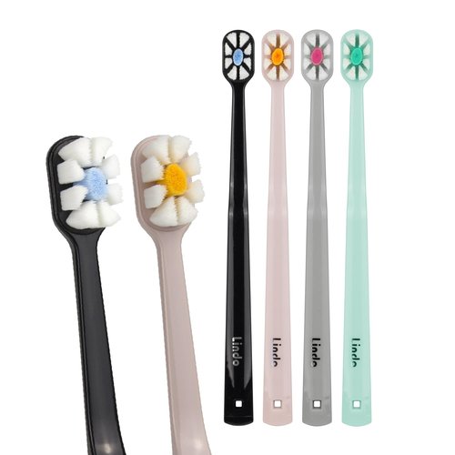 Lindo Polishing Toothbrush - for Sensitive Gums and Teeth, 12000+ Ultra Fine Bristles, Soft and Gentle, Deep Clean, Pack of 4 (Blue, Gray, Beige, Black) (Blue, Gray, Beige, Black, 4 Pack)