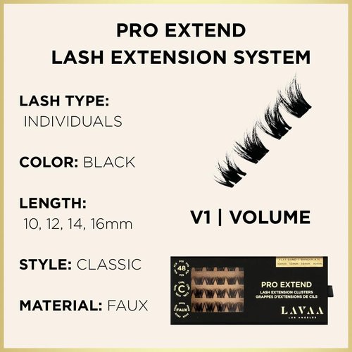 PRO Extend Lash System | 48 Lash Clusters in 4 lenghts: 10mm 12mm 14mm 16mm | Flat-Band All-Day Comfort | DIY Lash Extensions (V1 | VOLUME)