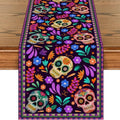 Dia De Los Muertos Table Runner 13x72 Inch Rustic Linen Mexican Sugar Skull Day of The Dead Decor