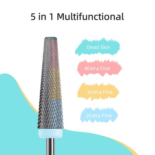 HYTOOS 24mm Super Long 5 in 1 Nail Drill Bits, Cross Tapered Carbide Bit, 3/32" Two-way Rotate for Both Hand, Remove Acrylic Nails/Gel, Electric File Tool Drills Manicure Accessories (2XF)