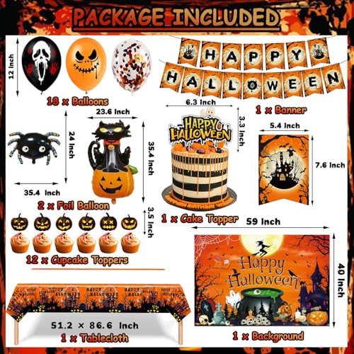 Halloween Party Decorations Set Pumpkin Theme with Banner Balloons & Cake Toppers