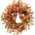 Idyllic 18 Inch Artificial Fall Wreath with Berries & Leaves - Autumn Thanksgiving Decor