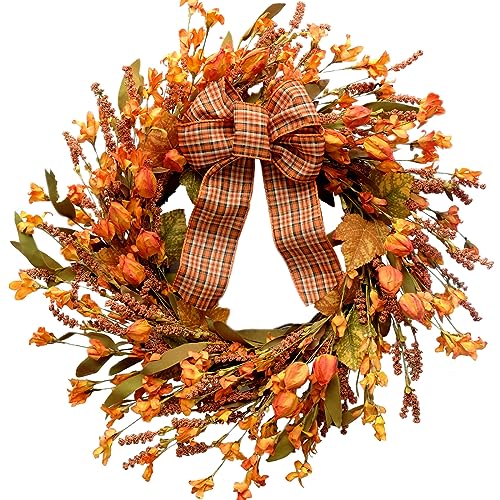 Idyllic 18 Inch Artificial Fall Wreath with Berries & Leaves - Autumn Thanksgiving Decor