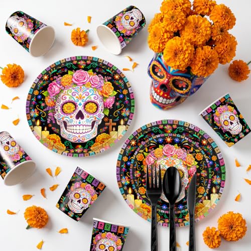 Dia De Los Muertos Party Plates and Napkins Set - 168pcs Celebration Decor