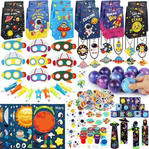 Space Party Favors Set with Masks, Stickers, Toys & Decorations - 254 Pieces