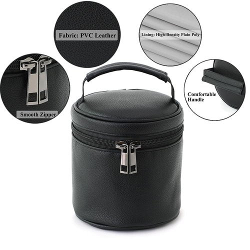 BBORGDC Cosmetic Organizer Small, Black PVC Vegan Leather Round Makeup Bag, Top Handle Toiletry Bag, Portable Purse Pouch Boho Gift for Women Girls Original
