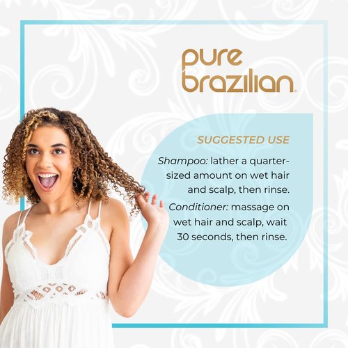 Pure Brazilian Anti-Frizz Shampoo & Conditioner - Salt-Free, Color Safe, Enriched with Keratin & Argan Oil | 13.5 Ounce