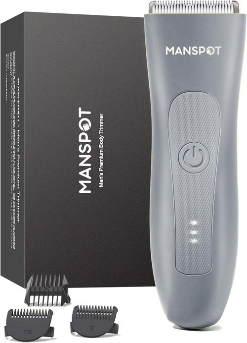 MANSPOT Pubic Hair Trimmer for Men Gilded Gray，Replaceable Ceramic Blade Heads, Waterproof Wet/DryTrimmer for Men, 90 Minutes Shaving