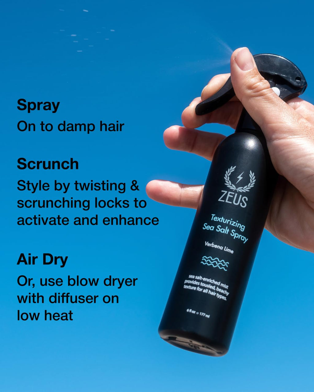 ZEUS Texturizing Sea Salt Hair Spray - Professional Volumizing Mist for Effortless Beachy Hair & Beard, Lightweight Hold