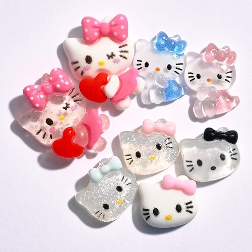 40 Pcs Cute Cartoon Charms Kawaii Decals Flatback Resin Design 3D Nail Charms for Acrylic Nails Rhinestone Supplies Cat Decoration DIY Accessories K1