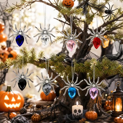 16-Pack Crystal Beaded Halloween & Christmas Spider Ornaments - Hanging Decor Set