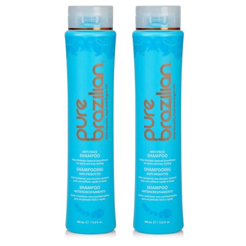 Pure Brazilian Anti-Frizz Shampoo - Salt-Free & Color Safe with Keratin, Argan Oil | 13.5 Oz (Pack of 2)