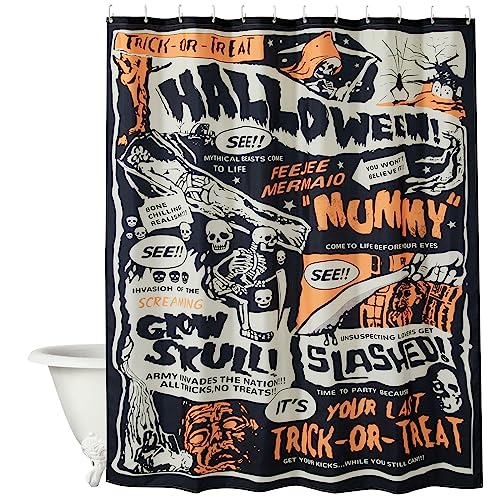 Halloween Shower Curtain Set 72x72 Inches Black and Orange Gothic Spooky Bathroom Decor