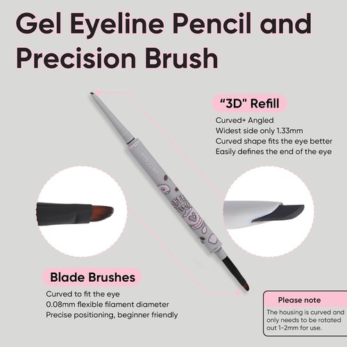 Skiennix Waterproof Gel Eyeliner Pencil - Highly Pigmented, Smudge-Proof, Ultra-Fine Tip - Built-In Brush for Easy Application - 01 Black