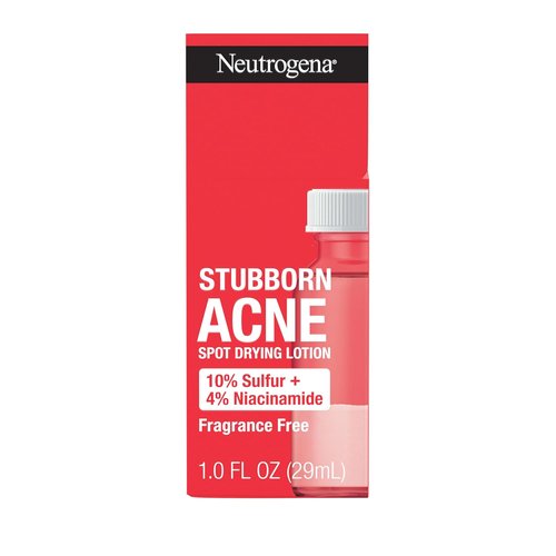 Neutrogena Stubborn Acne Spot Drying Lotion - Fragrance-Free Acne Treatment with 10% Sulfur & 4% Niacinamide, 1.0 fl. oz