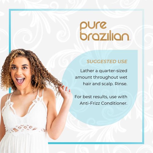 Pure Brazilian Anti-Frizz Shampoo - Salt-Free & Color Safe with Keratin, Argan Oil | 13.5 Oz (Pack of 2)