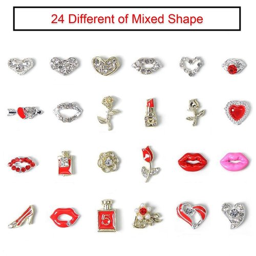 48Pcs Valentines Nail Art Charms Y2k Alloy Nail Gems and Rhinestones 3D Love Heart Lips Nails Design Kawaii Nails Charms for Women Acrylic Nails DIY Manicure Decoration