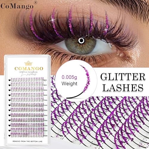 Glitter Lash Extensions Purple C-8-15mm - Sparkle Individual False Eyelashes