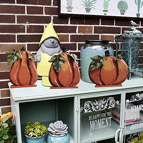 Wood Pumpkin Decor Set of 3 Fall Tabletop Centerpieces - Harvest Thanksgiving Halloween
