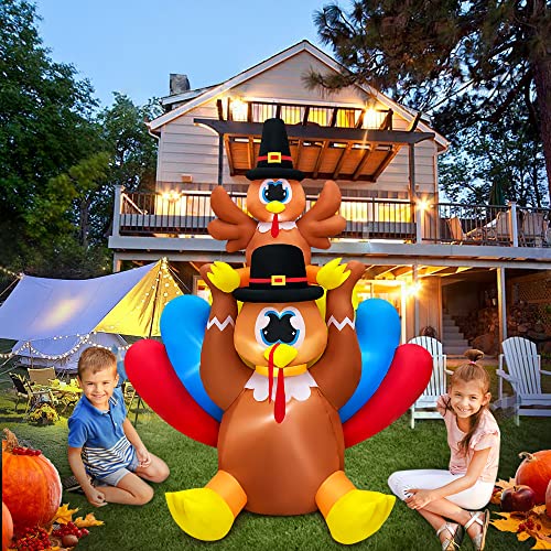 6FT Thanksgiving Inflatable Turkey with LED Lights Outdoor Yard Decor