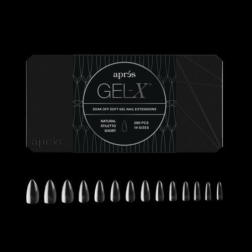Apres Gel-X® Stiletto Box of Nail Tips | 280 Gel-X Tips, Soft Gel Tips, 14 Sizes 00-9 | Half-sizes Included (Natural Stiletto Short, 280 Count)