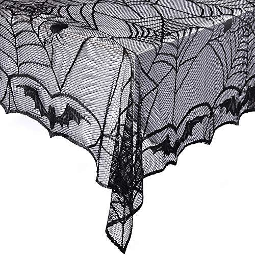 Halloween Black Lace Tablecloth 48x96 Inches Spooky Spider Web Design - Rectangular