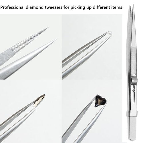 LIGHT RAIN Rhinestone Picker Tool - 2pcs Dual-head Bedazzling Pen with 4 Wax Tips, 8pcs Clay, Adjustable Precision Tweezers, 1400pcs Rhinestones and 2pcs Organizer Tray Kit for Nail Art