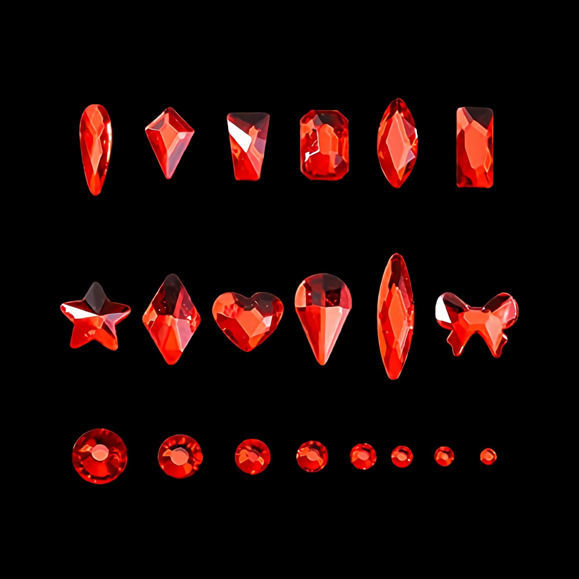 Yzzseven 12 Types of Red 600 Diamonds + 2500 Flat Rhinestones Mix 20 Styles Flatback DIY Crafts Rhinestone Crystals 3D Decorations Flat Back Stones Set +Tweezers + Drill Pen