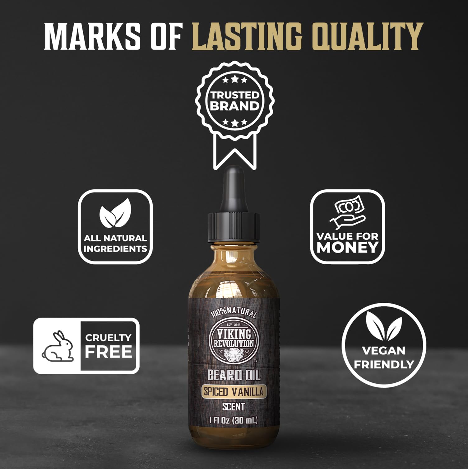 Viking Revolution Beard Oil for Men - Natural Mens Beard Oil with Argan Oil and Jojoba Oil - Beard Softener,Strengthens and Moisturizes - Beard Conditioner for Men (Spiced Vanilla, 1 Pack)