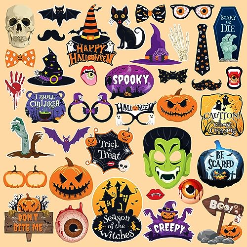Halloween Photo Booth Props Set - 38 Pcs Trick or Treat Party Decorations