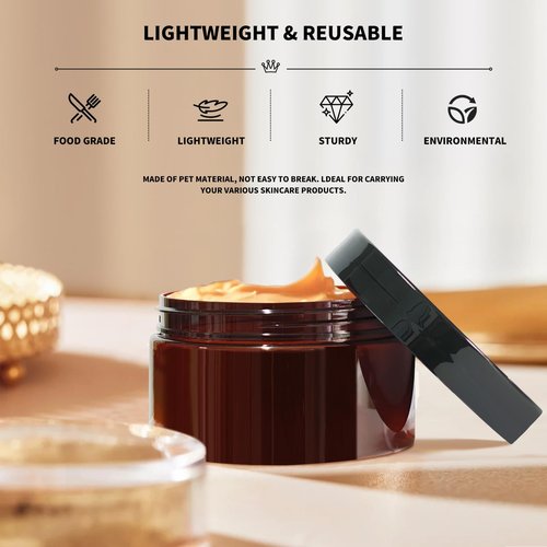 8 oz Plastic Container Jars with Labels, 6 Pcs Empty Round Cosmetic Containers with Black Lid for Cream, Body Butter, Makeup, Travel Samples (Clear)