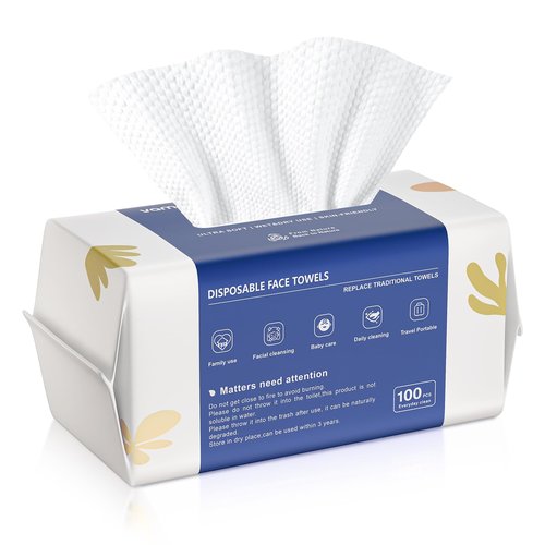 vammots Disposable Face Towels,Biodegradable Ultra Soft Washcloths for Sensitive Skin,Suitable for Facial Cleansing,Skin care and Makeup Removal,Lint-free,Trave,Daily Cleansing,100 Count