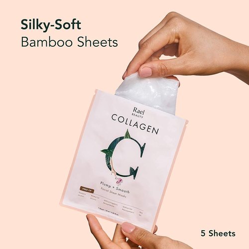 Rael Collagen Face Masks - Nourishing Bamboo Sheet Mask with Fruit Extracts | 5 Sheets for All Skin Types
