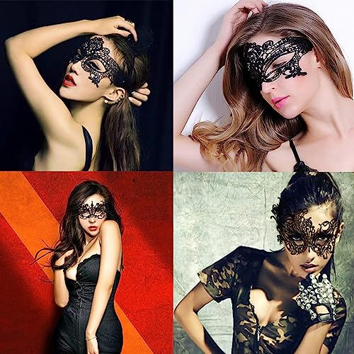 6-Piece Black Lace Eye Masks Set for Costume Parties and Masquerades