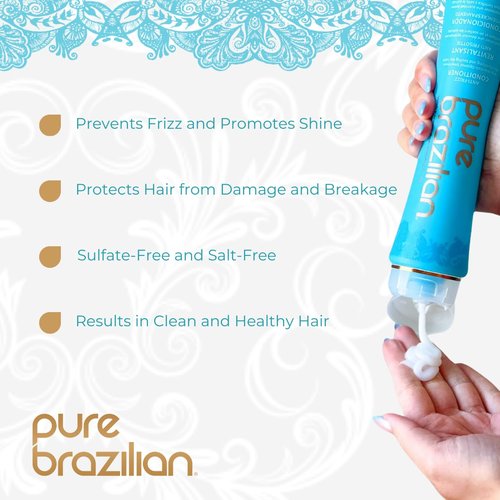 Pure Brazilian Anti-Frizz Conditioner - Keratin & Acai Formula for Smoother, Shinier Hair | 13.5 Oz