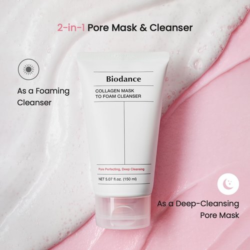 BIODANCE Collagen Mask To Foam Cleanser, 2-in-1 Pore Mask and Hydrating Foaming Facial Cleanser for Sensitive Skin, Oily Skin, Korean Skinc Care, Valentines Day Gifts for Herㅣ5.07 fl. oz. (150 ml)
