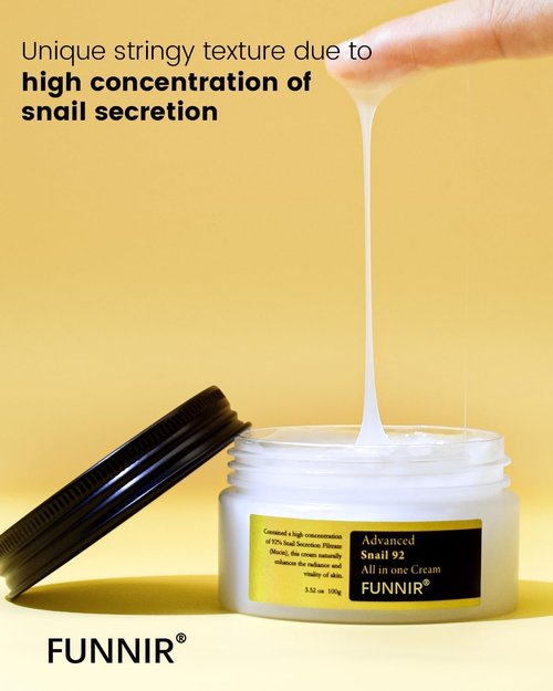 FUNNIR Snail Mucin Moisturizer 92%, Lightweight Moisturing Cream, 100g, Youthful and Radiant Formula, Repair Face Cream for All Skin Types, Skincare Products