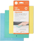 Full Circle Squeeze - Super Absorbent Cellulose Sponge Cloths | Eco-Friendly Reusable Dishtowels, 3-Pack, Multicolor
