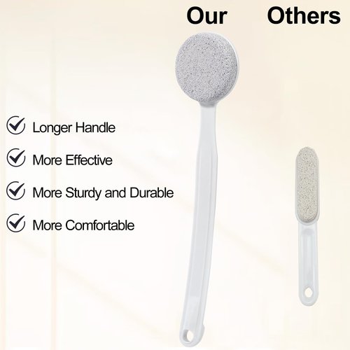Beomeen Pumice Stone for Feet with Long Handle 13.7", Hard Skin Callus Remover, Scrubber and Exfoliator for Dead Dry Skin, Softer & Smoother Feet, Pedicure Tool (Curved)