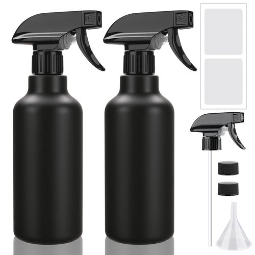 Skiennix 16.9oz Plastic Spray Bottles - Heavy Duty for Hair Mist & Cleaning Solutions | 2 Pack (Black)