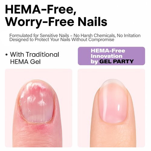 GELPARTY Clear Builder Nail Gel Set 2×15ml – HEMA-Free TPO-Free Self-Leveling Brush-On Hard Gel Soak-Off UV/LED 7-in-1 for Nail Extensions Overlays Strengthening & Rhinestones