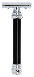 MERKUR 38B Double Edge Safety Razor - Black Handle | Extra Large Barber Pole Grip Brass Handle | Made in Germany | Plastic-Free | Two Piece Design | Closed Comb | Straight Bar