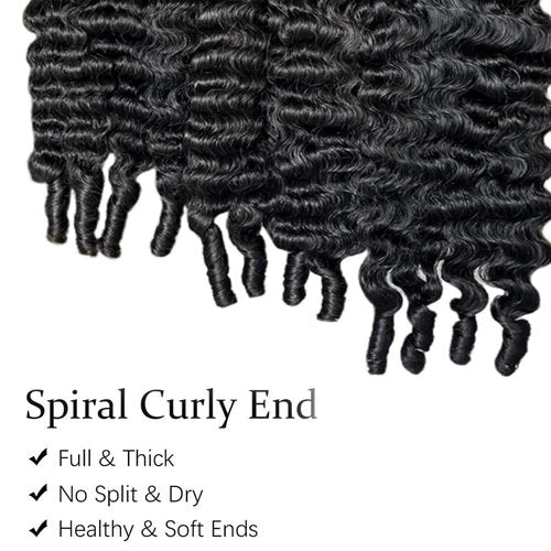 Burmese Curly Bundles Human Hair 14 Inches 3C4A Water Wave Quick Weave with Spiral Curly End 100% Unprocessed Kinky Curly Human Bundles in Hair Extensions Natural Black